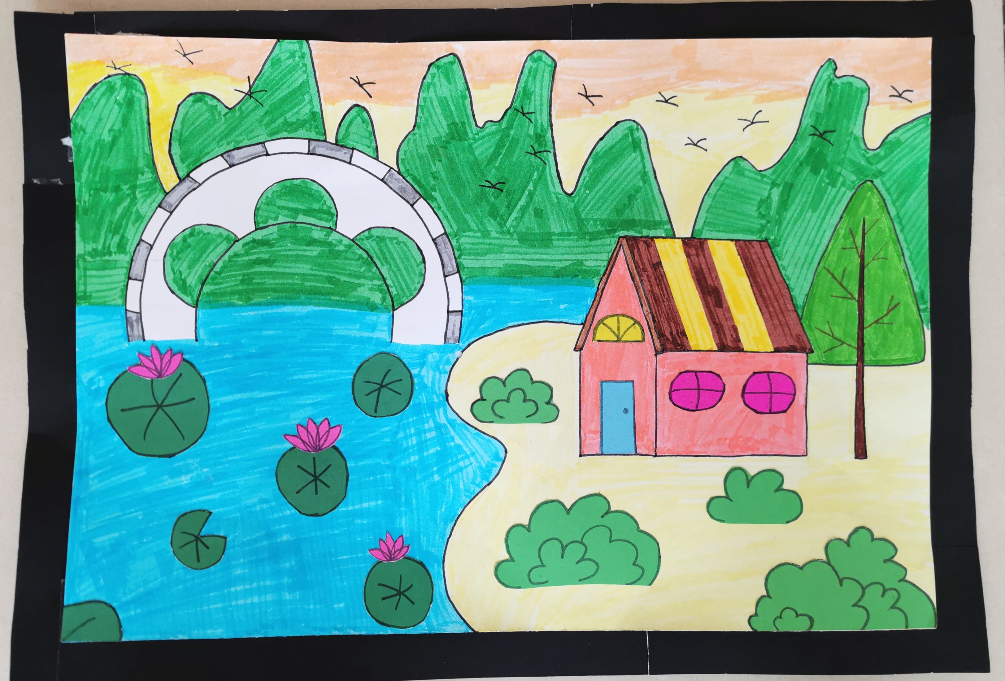 青山绿水儿童画比赛图片